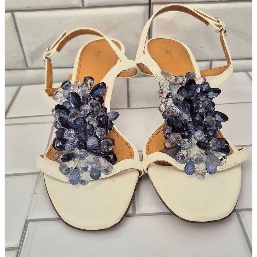 Polo Ralph Lauren Made In Italy Ladies Beaded 2in Kitten Heel White Patent Leath